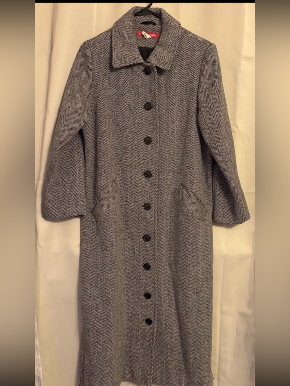 1970s 1980s Gloria Vanderbilt wool Classic Gray Herringbone Long Coat Dress